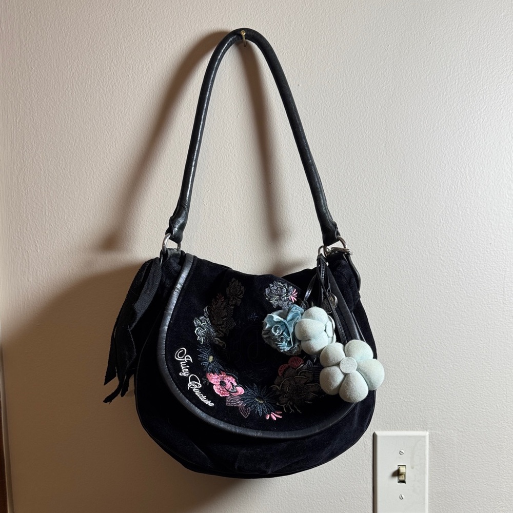 Vintage Juicy Couture Embroidered Black Shoulder Bag